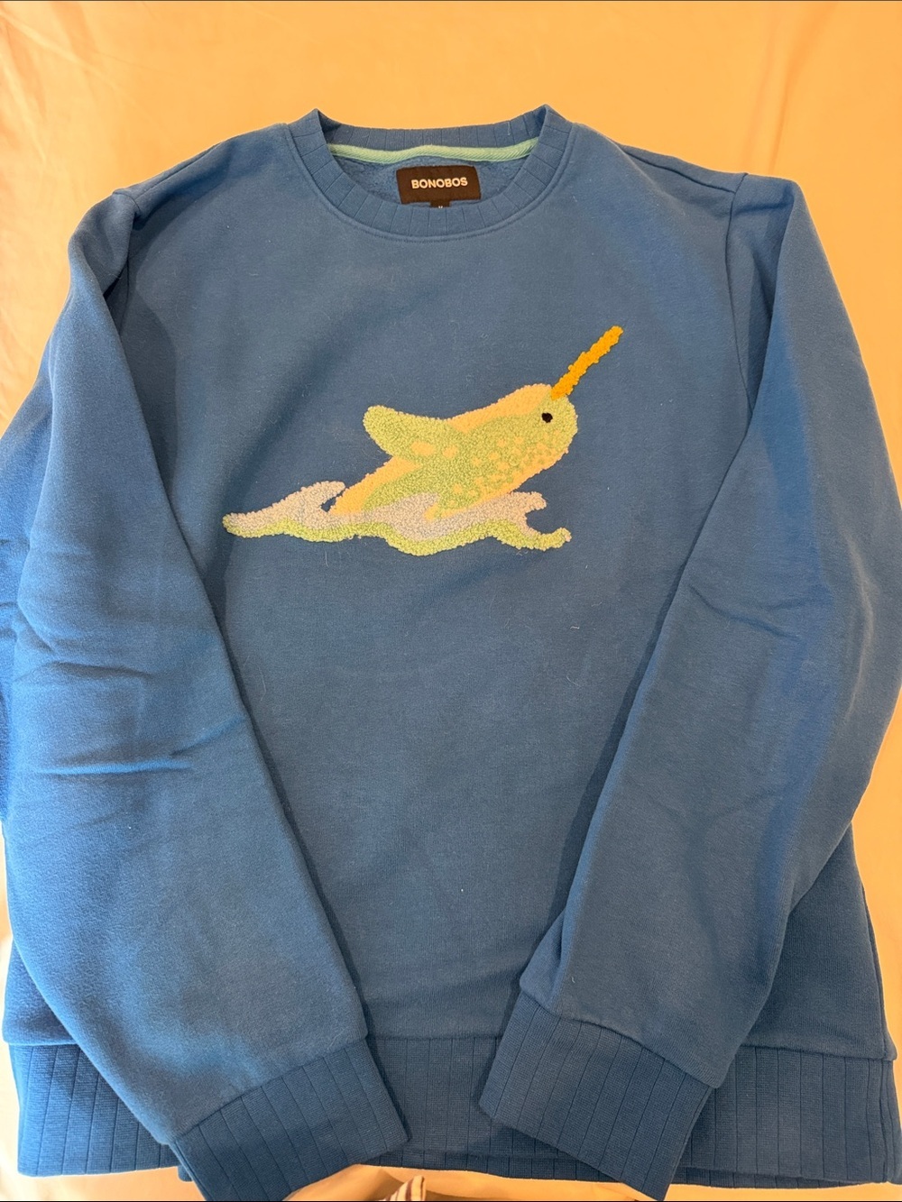 Bonobos Blue Crewneck Sweatshirt with Yellow Narwhal Motif